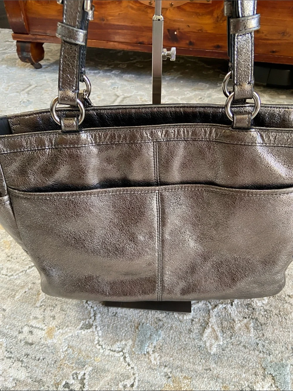 Coach 2011 Metallic Pewter Leather Gallery Tote Bag (F17721)